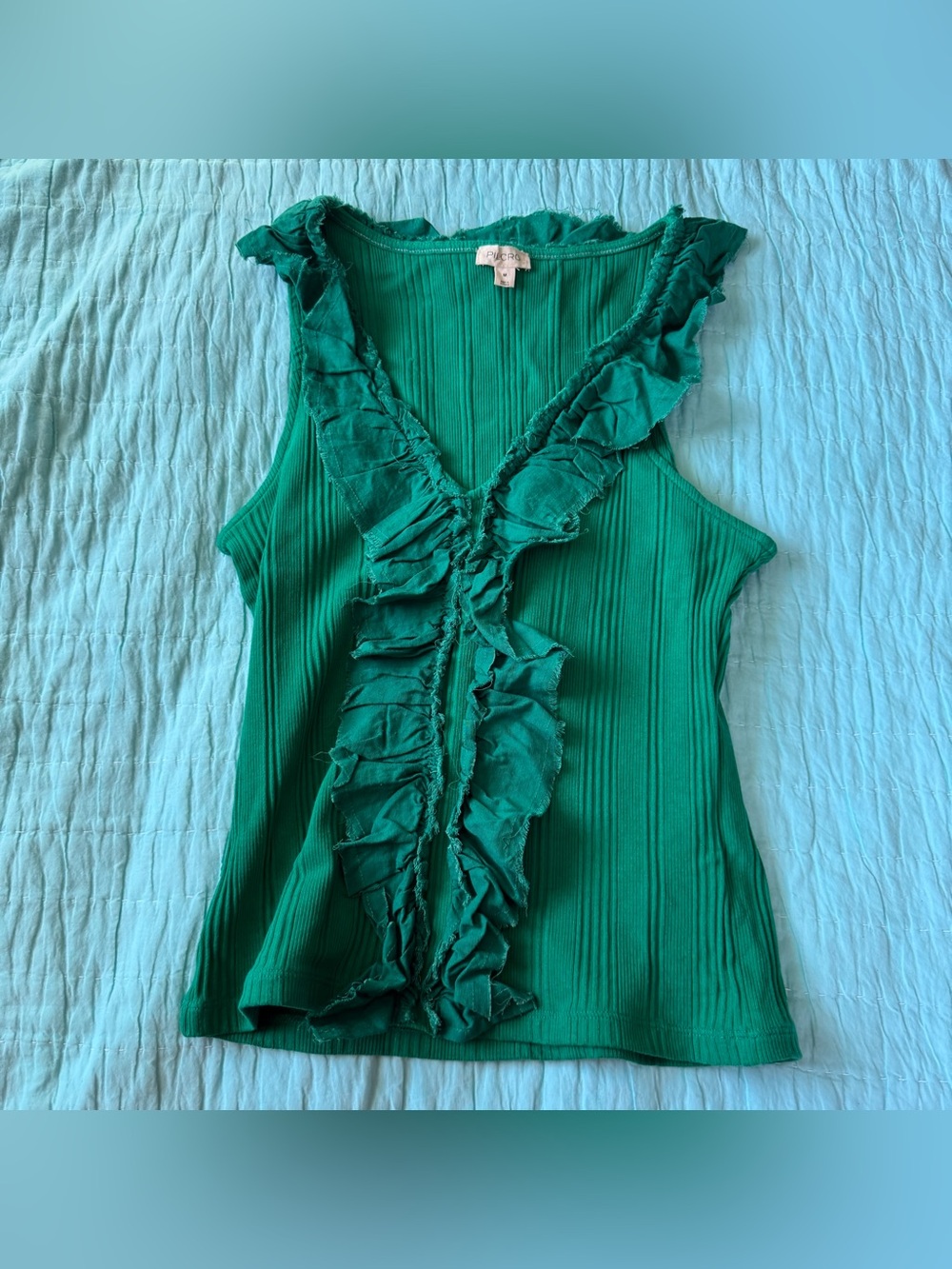Pilcro Anthropologie Green Ruffle Top Medium